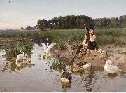 Nikolas Kornilievich Bodarevsky Ukrainian Girl Tending Geese Spain oil painting artist